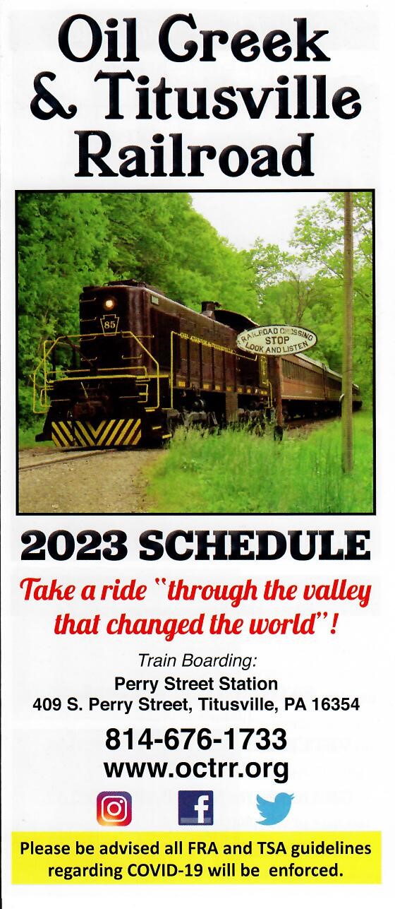 Oil Creek & Titusville Railroad 2023 Schedule - Getaways On Display